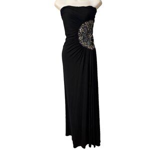 SKY Brand Maxi Dress S Black Side Cut Out W Mesh Stones and Gems NEW $157